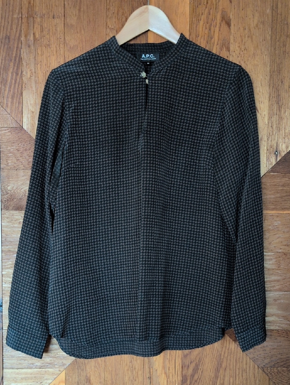 A.P.C. Houndstooth Zip-Front Long Sleeve Top - Black & Brown